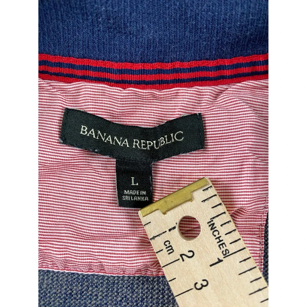 Banana Republic Mens Navy Blue White Striped Quarter Zip Pullover Sweater Large